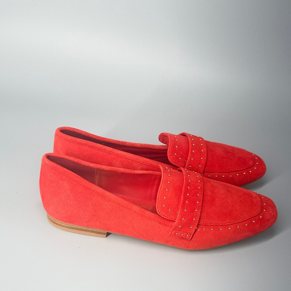 Bleecker & Bond Women’s Red Suede Loafers with Studded Detail Size 7.5